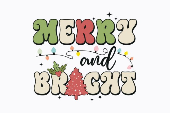 Merry and Bright Christmas Retro SVG for Graphics and Crafts